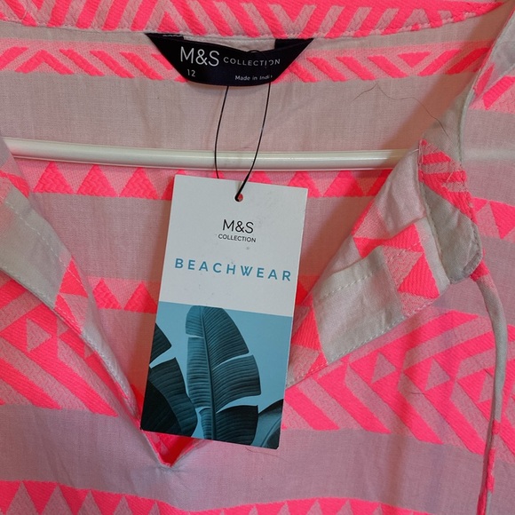 Marks & Spencer Cotton Rich Jacquard Mini Smock Beach Dress - Picture 3 of 6